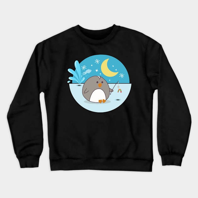 Penguin Ice Fishing Crewneck Sweatshirt by Mejanzen